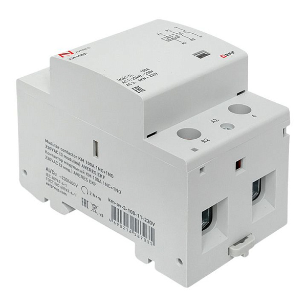 Контактор модульный КМ 100А 1NO+1NC 230В АС (3 мод.) AVERES EKF