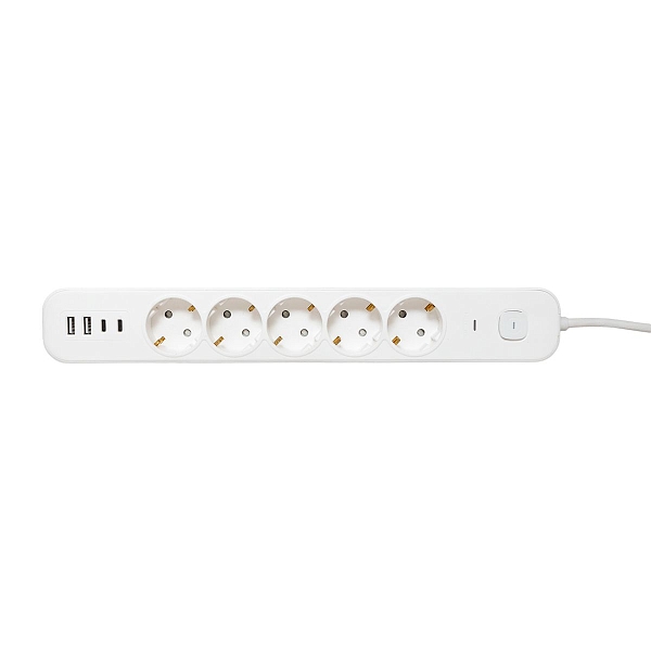 Удлинитель LUX 5 гнезд 2USB 2,4А+2type-C 3 метра 1,5мм2 EKF