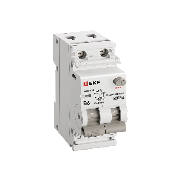 Автоматический выключатель дифференциального тока АВДТ-63N 1P+N 6А характеристика B 30мА тип AC электромеханический 6кА PROXIMA EKF
