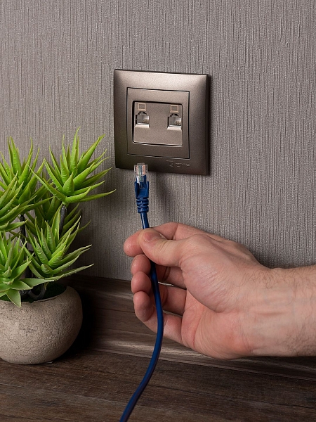 Валенсия лицевая панель розетки RJ-45 2-местная графит EKF
