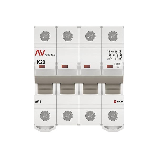 Выключатель автоматический AV-6 4P 20A (K) 6kA EKF AVERES