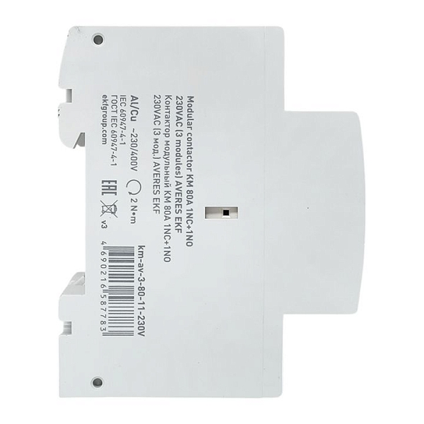 Контактор модульный КМ 80А 1NO+1NC 230В АС (3 мод.) AVERES EKF