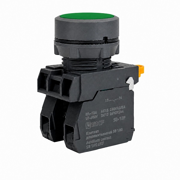 Кнопка SB-31 плоская с фиксацией 1NO+1NС зеленая IP65 EKF
