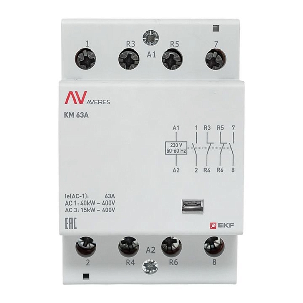 Контактор модульный КМ 63А 2NO+2NC 230В АС (3 мод.) AVERES EKF