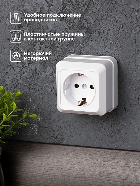 Рим Розетка 1-местная 16А с заземлением белая EKF