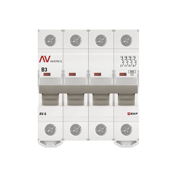 Выключатель автоматический AV-6 4P 3A (B) 6kA EKF AVERES