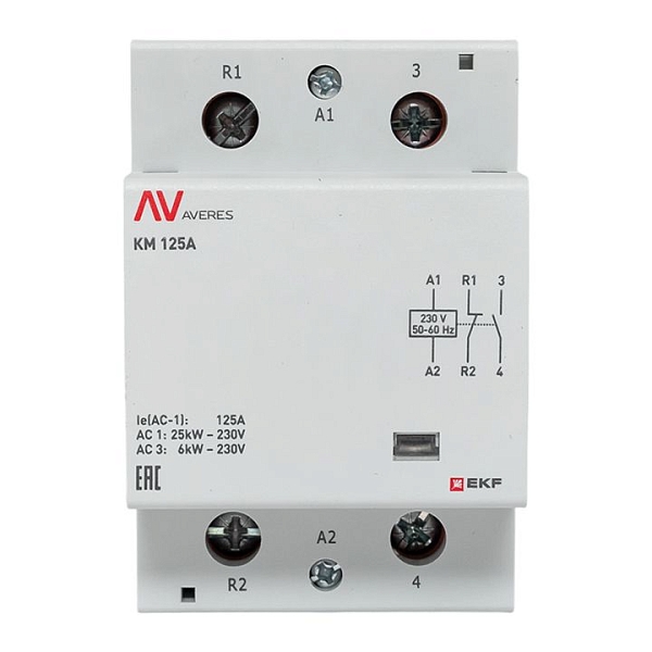 Контактор модульный КМ 125А 1NO+1NC 230В АС (3 мод.) AVERES EKF