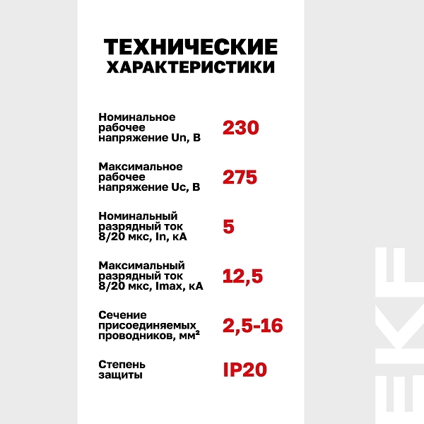 Ограничитель импульсных напряжений ОИН 1Р In=5kA Un=275B Imax=12,5kA EKF