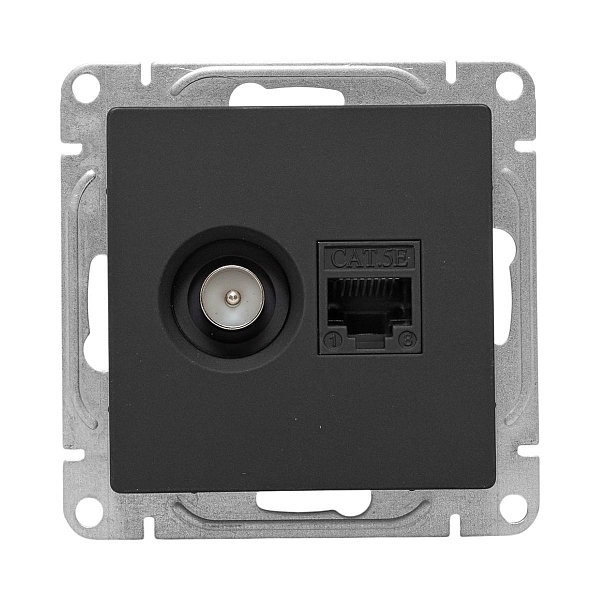 Механизм розетки TV+RJ45 (cat5), чёрный Эпика EKF