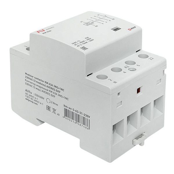 Контактор модульный КМ 63А 3NO+1NC 230В АС (3 мод.) AVERES EKF
