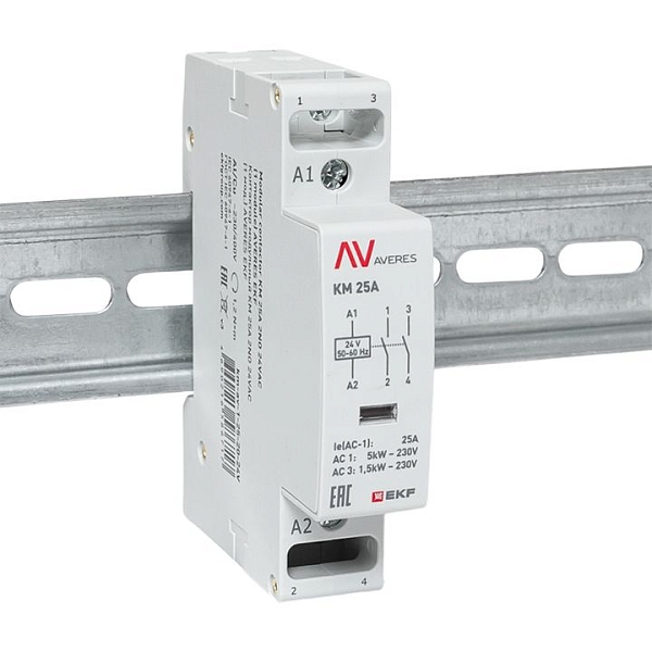 Контактор модульный КМ 25А 2NO 24В АС (1 мод.) AVERES EKF