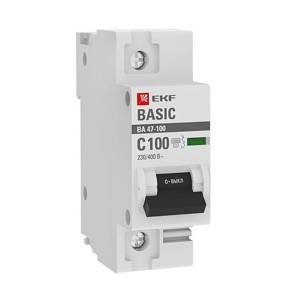 Автоматический выключатель 1P 100А (C) 10kA ВА 47-100 EKF Basic