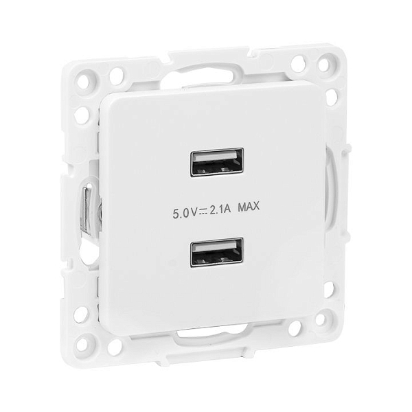 Стокгольм Механизм Розетки USB 2-местной 2,1А винтовые клеммы белый EKF