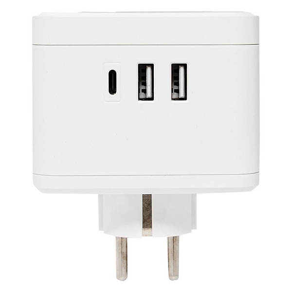 Тройник "Куб" 2 гнезда 2USB 2,4А+Type C + Ночник