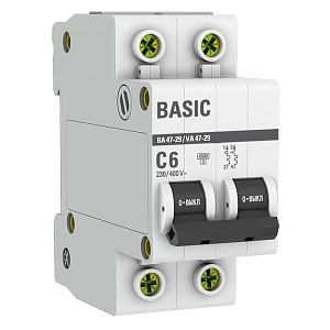 Автоматический выключатель ВА 47-29 2P 6А (C) 4,5кА BASIC