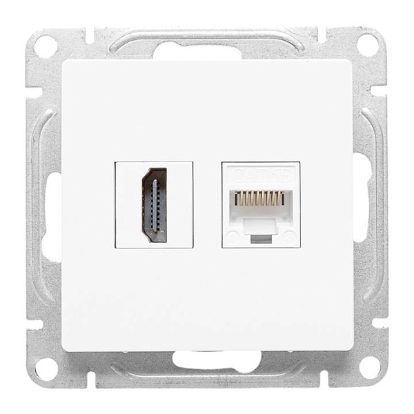 Механизм розетки HDMI+RJ45 (cat5), белый Эпика EKF