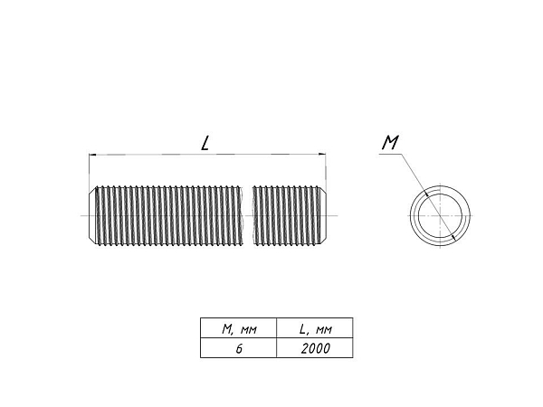 Шпилька резьбовая М6x2000 DIN 975 EKF