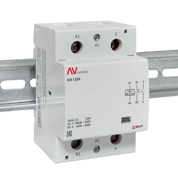 Контактор модульный КМ 125А 1NO+1NC 230В АС (3 мод.) AVERES EKF
