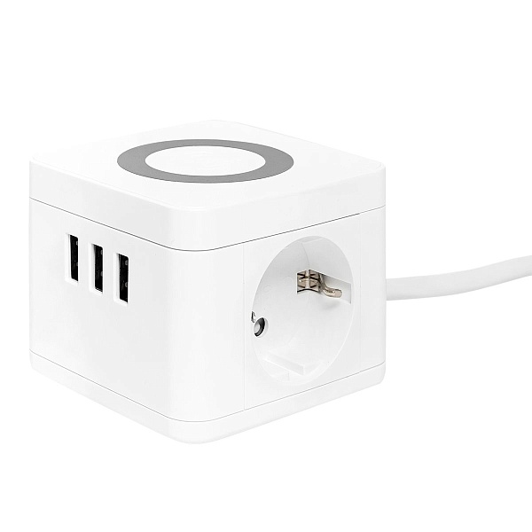 Удлинитель "Куб" 2 гнезда 3USB 2,4А+зарядное устройство 1,3 метра 1мм2