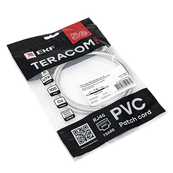 Патч-корд TERACOM PRO Cat.5E неэкранированный UTP оболочка PVC серый (1,0м)