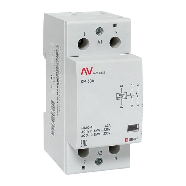 Контактор модульный КМ 63А 2NO 230В АС (2 мод.) AVERES EKF