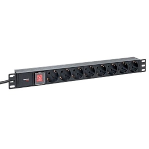 Блок розеток PDU TERACOM PRO 19" 1U 16А/250В 8 розеток Schuko с выключателем шнур питания длиной 2 метра сечение 3x1,5 мм2 вилка Schuko корпус пластик черный