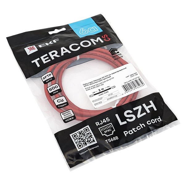 Патч-корд TERACOM CS Cat.6A экранированный S/FTP оболочка LSZH красный (2,0м)