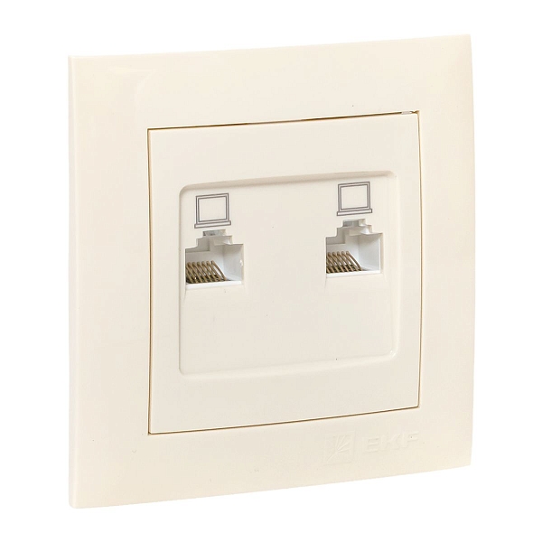 Валенсия розетка компьютерная RJ-45 2-местная кремовая EKF