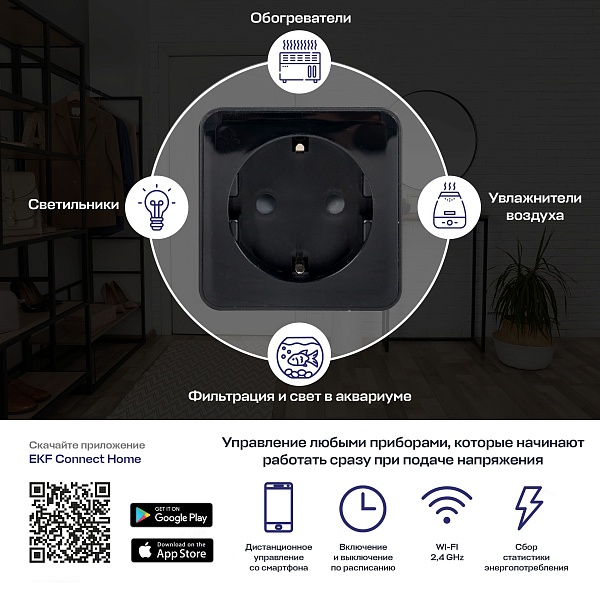 Умная розетка EKF Сonnect PRO Wi-Fi черная