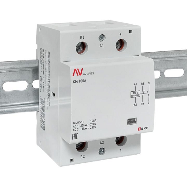 Контактор модульный КМ 100А 1NO+1NC 230В АС (3 мод.) AVERES EKF
