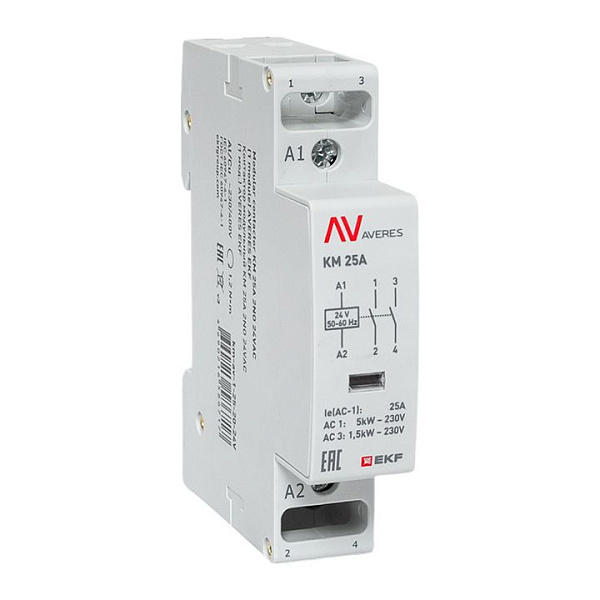 Контактор модульный КМ 25А 2NO 24В АС (1 мод.) AVERES EKF