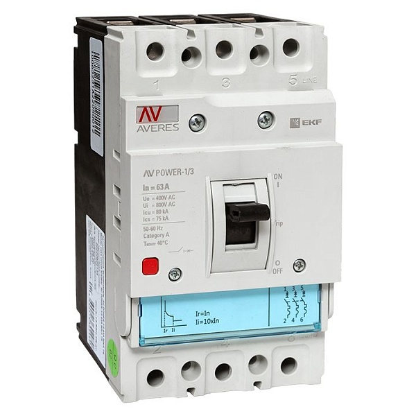 Выключатель автоматический в литом корпусе AV-POWER-1/3 63А 80кА TR EKF