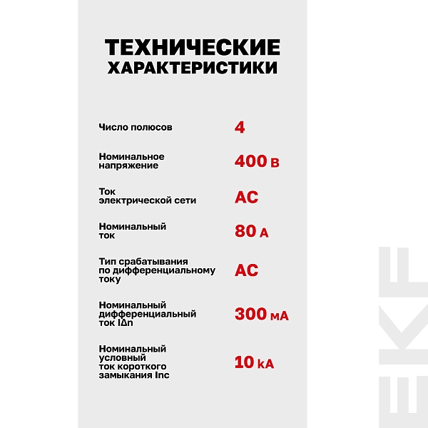 Выключатель дифференциального тока DV 4P 80А 300мА тип AC электромеханичекий 10kA AVERES EKF