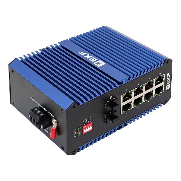 Промышленный неуправляемый коммутатор U-2GX/SFP-8GTP, 2 порта 1000Base-X SFP, 8 портов 10/100/1000Base-T(X) RJ45 c PoE, монтаж на динрейку TSX EKF
