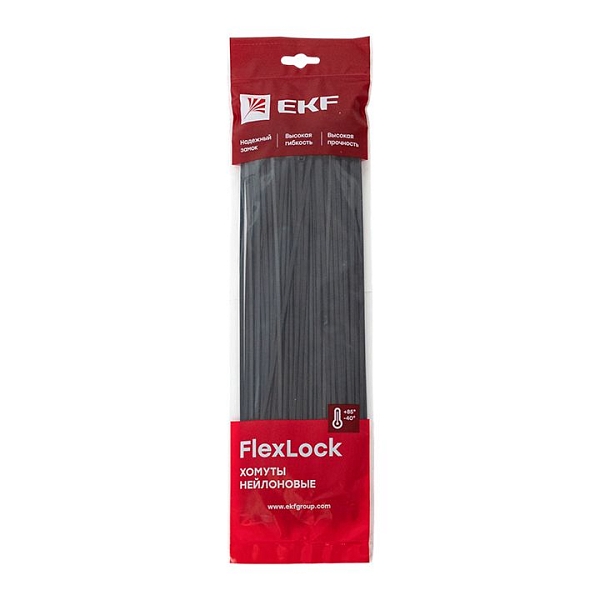 Хомут P6.6 стандартный (ч), 3.6x300 (100шт) FlexLock EKF