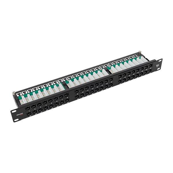 Патч-панель высокой плотности TERACOM PRO 19'' Cat.5E 1U неэкранированная UTP 48 портов RJ-45 Dual IDC с органайзером