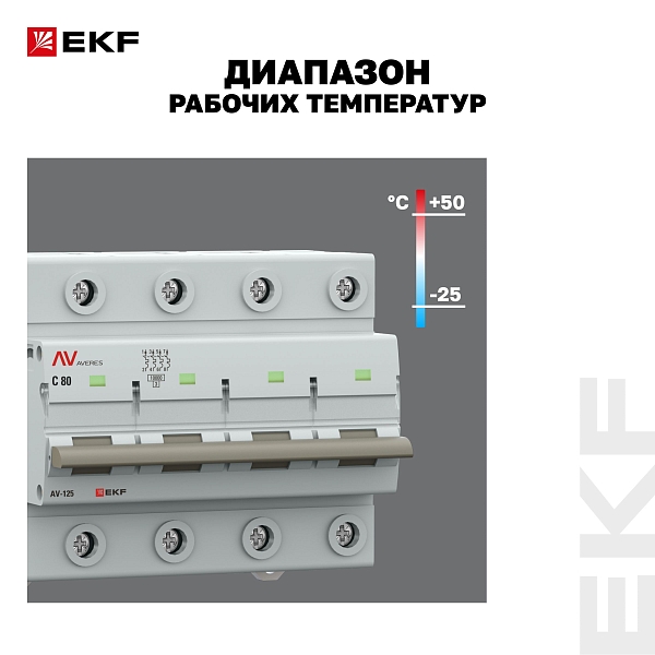 Выключатель автоматический AV-125 4P 80A (C) 10kA EKF AVERES