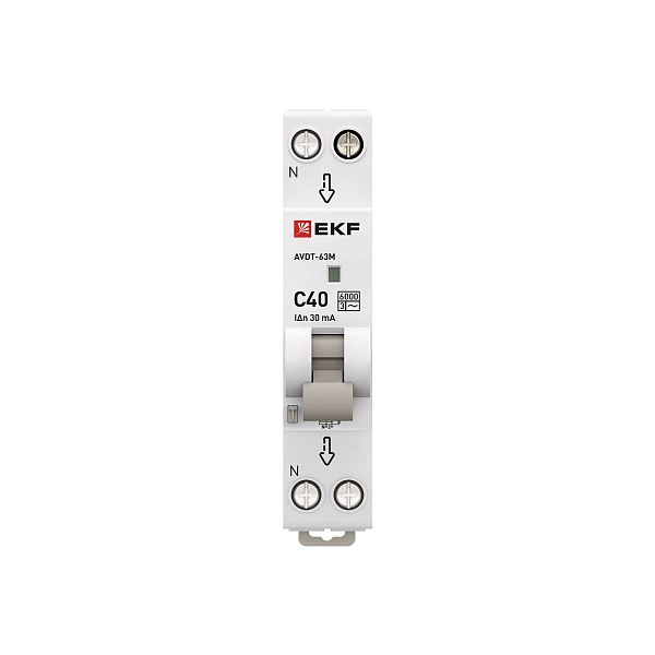 Автоматический выключатель дифференциального тока АВДТ-63М 1P+N 18мм 40А характеристика C 30мА тип AC электронный 6кА PROXIMA EKF