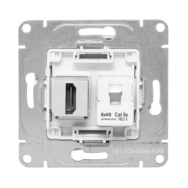 Механизм розетки HDMI+RJ45 (cat5), алюминий Эпика EKF
