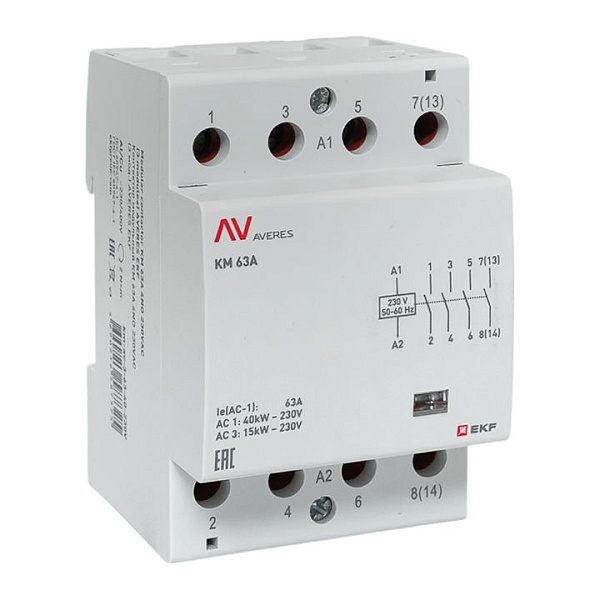 Контактор модульный КМ 63А 4NO 230В АС (3 мод.) AVERES EKF