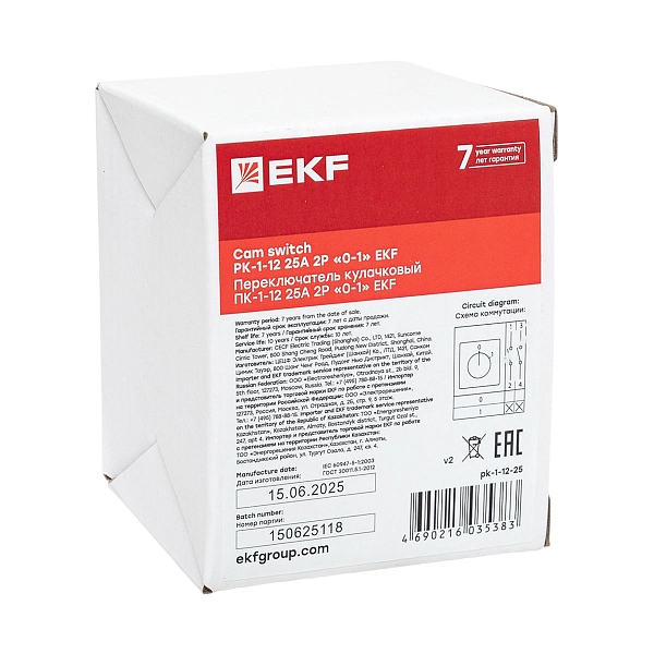 Переключатель кулачковый ПК-1-12 25А 2P "0-1" EKF PROxima