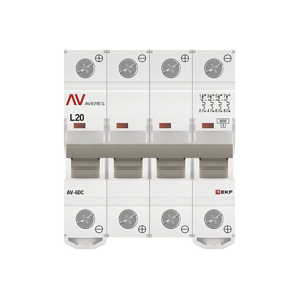 Выключатель автоматический AV-6 DC 4P 20A (L) 6kA EKF AVERES