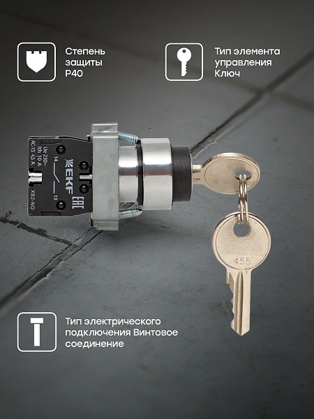Переключатель BG61 2P с замком возвратный NO EKF PROxima