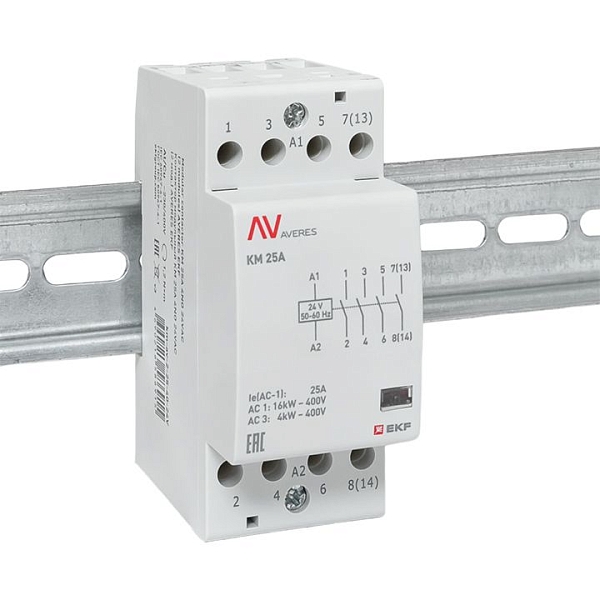 Контактор модульный КМ 25А 4NO 24В АС (2 мод.) AVERES EKF