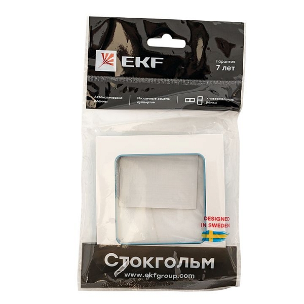 Стокгольм Рамка 1-местная белая с линией цвета синий EKF