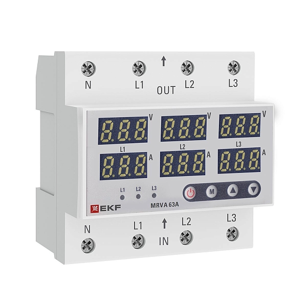 Трехфазное реле напряжения и тока с дисп. MRVA-3 63A EKF 