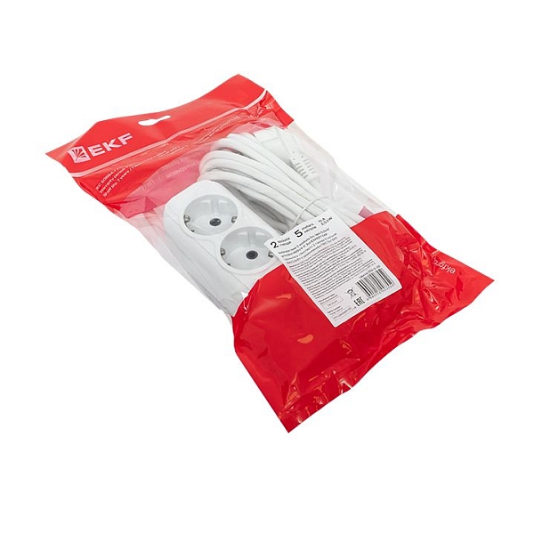 Удлинитель "Эксперт" 2 гнезда 5 метров 16А/3,5кВт с заземлением ПВС 3x1 EKF