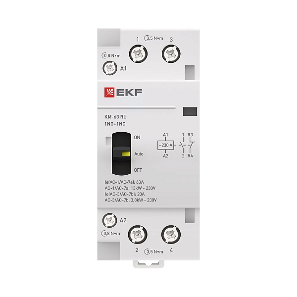 Контактор модульный КМ РУ 63А 1NO+1NC 230В АС (2 мод.) PROXIMA EKF