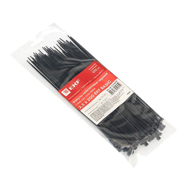 Хомут нейлоновый черный (2,5x200) (100шт.) EKF Basic