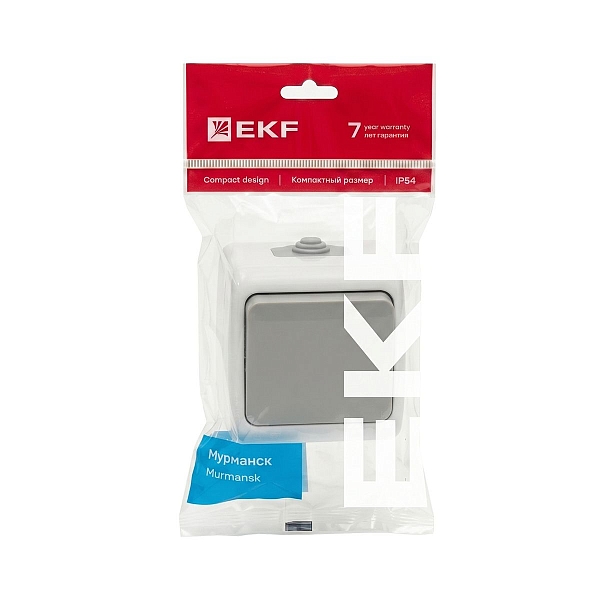 Мурманск Выключатель 1-клавишный 10А IP54 серый EKF